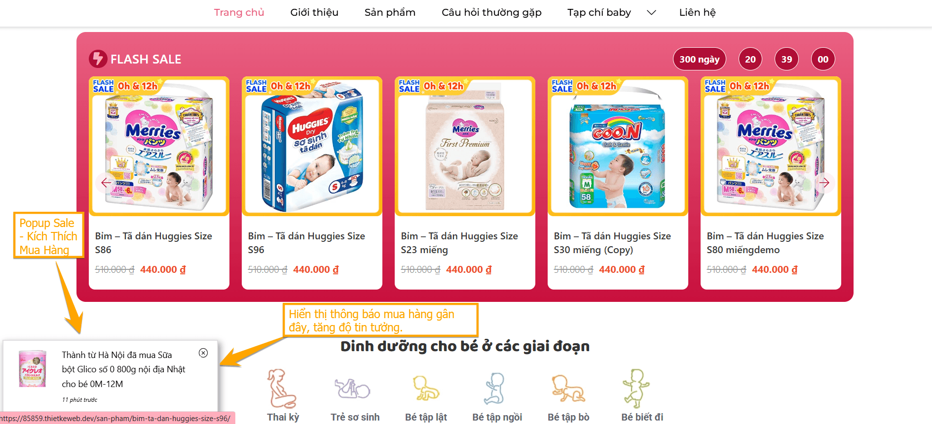 mẫu website b&aacute;n bỉm sửa cho b&eacute;