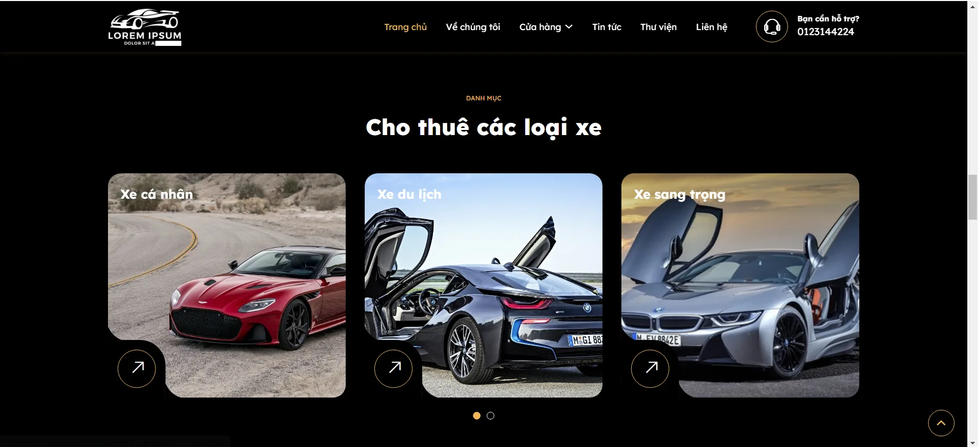 Mẫu Website Cửa h&agrave;ng cho thu&ecirc; &Ocirc; t&ocirc; 2025